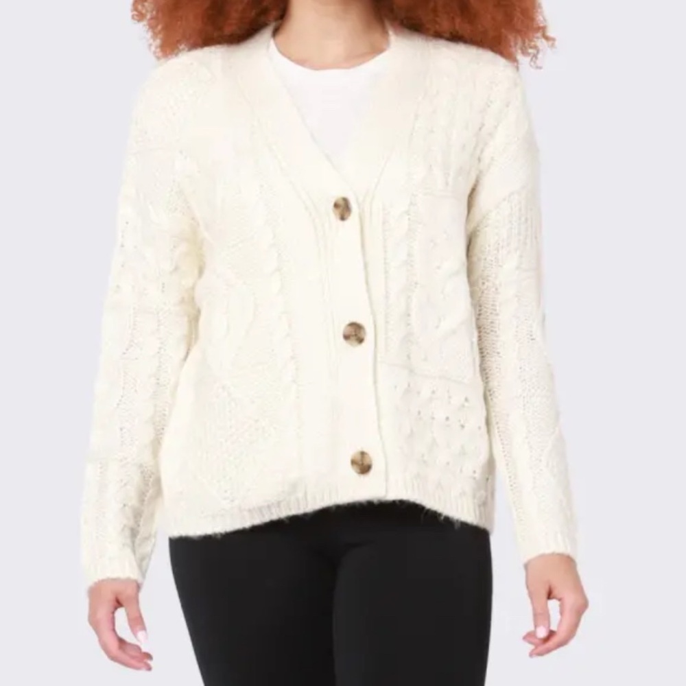 DEX The Arthur Cream Cable Knit Chunky Cardigan Sweater Large